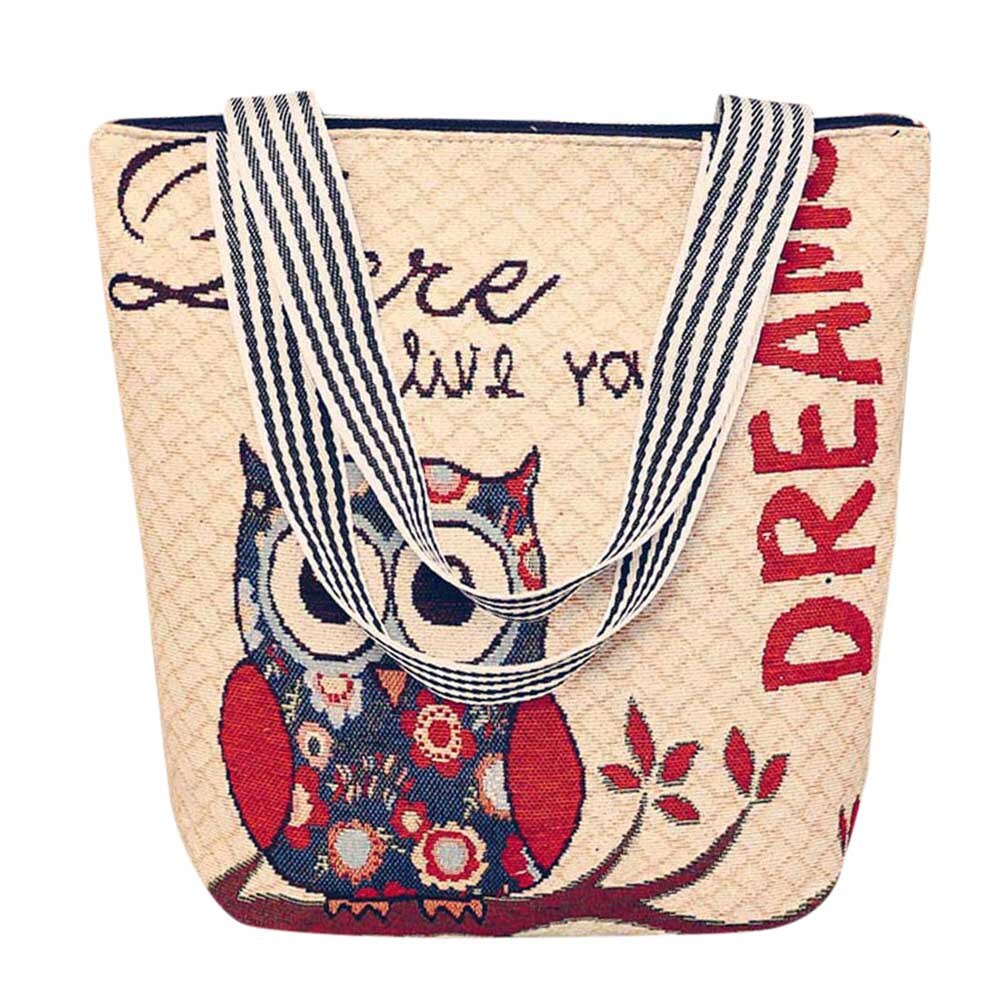 Large Capacity Canvas Cartoon Owl Satchel Tote Shoulder Bags For Women Casual Wild Handbag For Birthday bolso mujer: E