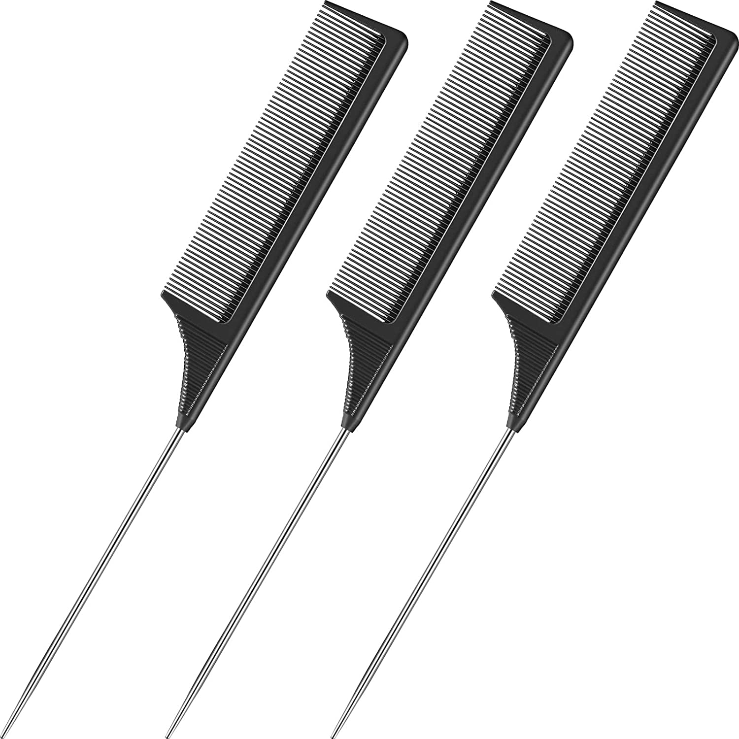 Peigne queue de Rat en acier, 3 paquets, peigne taquin résistant à la chaleur en Fiber de carbone avec queue de Rat en acier inoxydable: Black