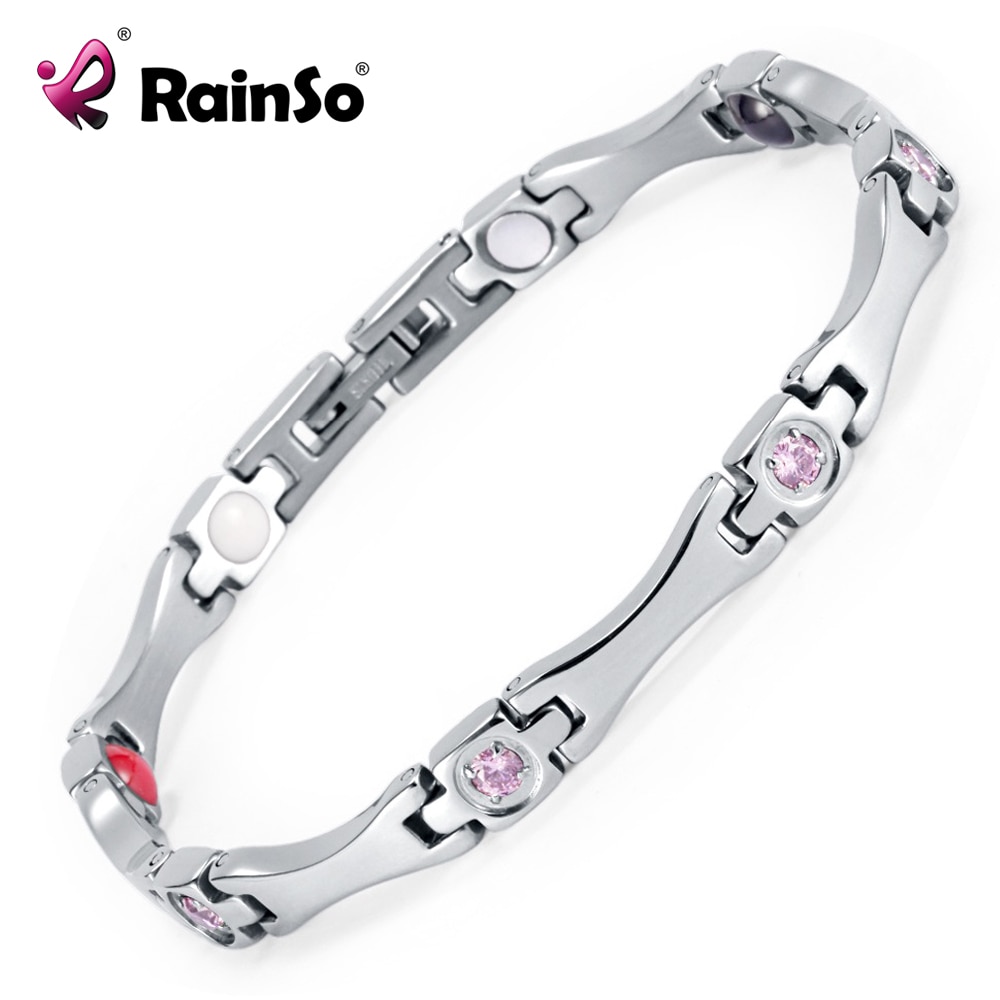 Rainso Elegante Roestvrij Staal Energie Gezondheid Magnetische Armband Met Magneet Steentjes Vriendschap Armbanden Voor Vrouw