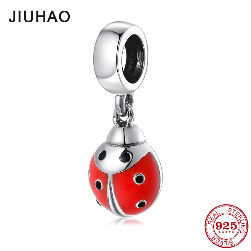 925 Sterling Silver Ladybug Red Enamel Beads for jewelry Fit Original Charms Bracelets making