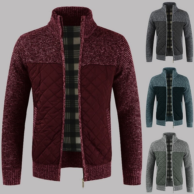 Fleecegenser for menn kåpe vinter tykk patchwork ull cardigan varm strikket genser jakker uformelle herreklær  xy108