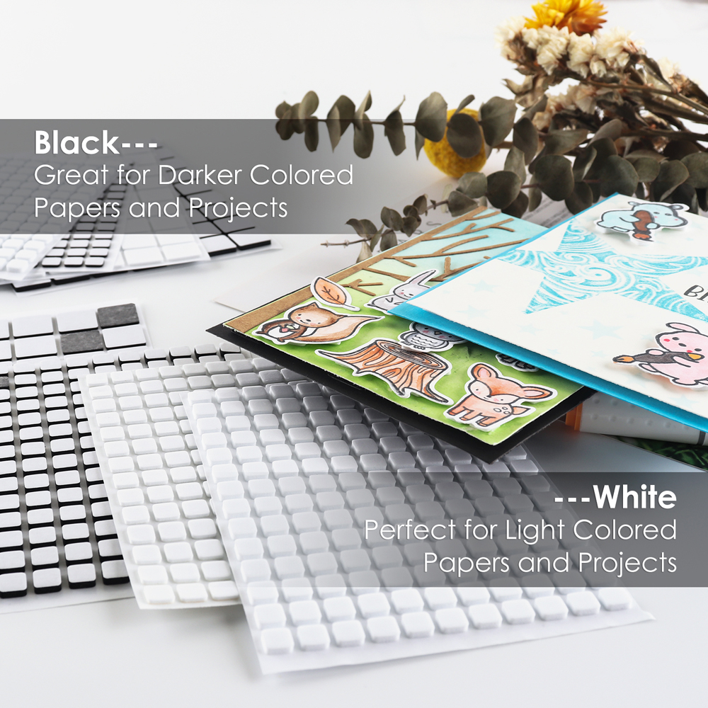 Cinta adhesiva de espuma de doble cara 3D, cinta de sujeción en blanco y negro, pegatinas de pegamento fuerte, tarjetas para álbum de recortes Diy, manualidades, trabajo, 6 hojas
