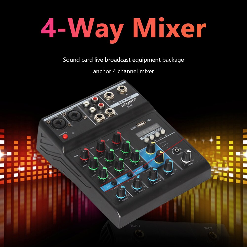 F-4A mezclador de Audio portátil de 4 canales, consola mezcladora de sonido compatible con Bluetooth
