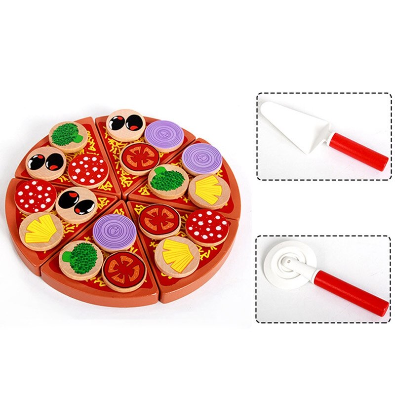 27Pcs Pizza Houten Speelgoed Voedsel Koken Simulatie Servies Kinderen Keuken Pretend Play Speelgoed Fruit Groente Met Servies