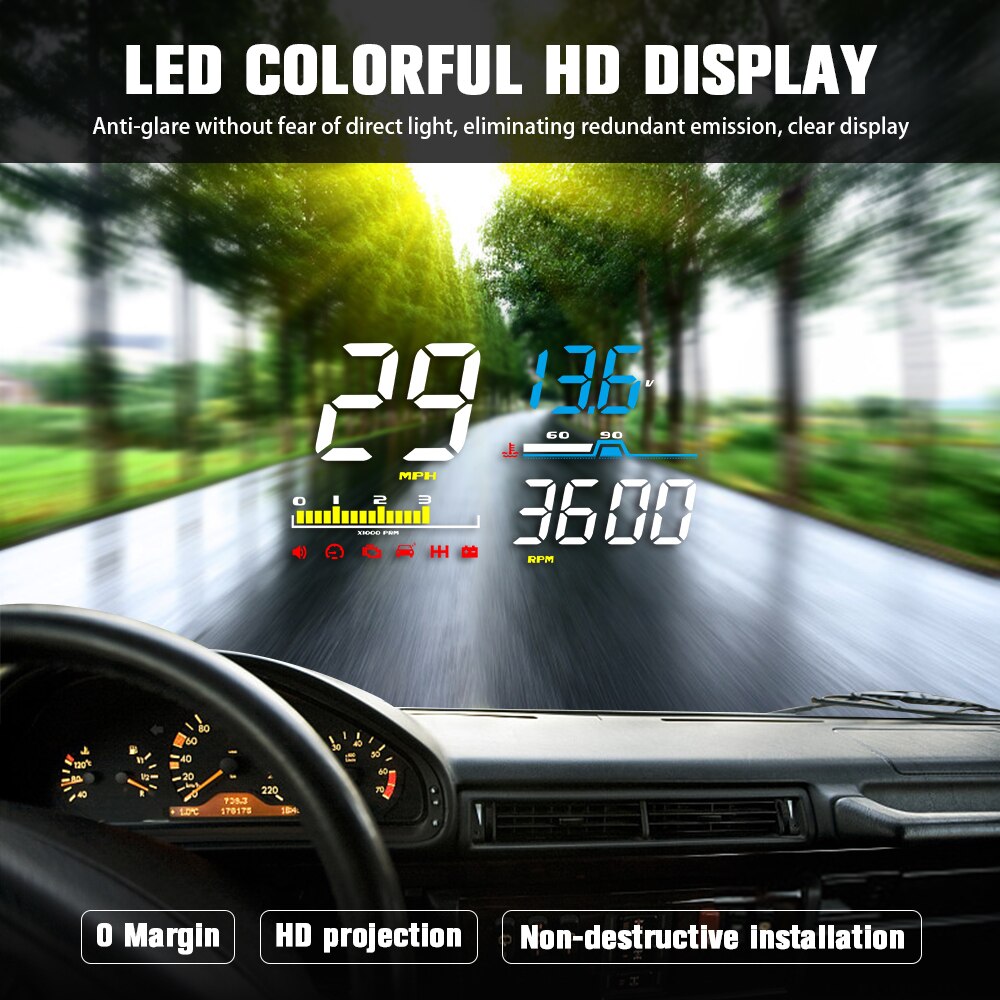 D5000 OBD2 HUD Head Up Display 5inch Obd2 Dashboard Speedometer Film Over Speed