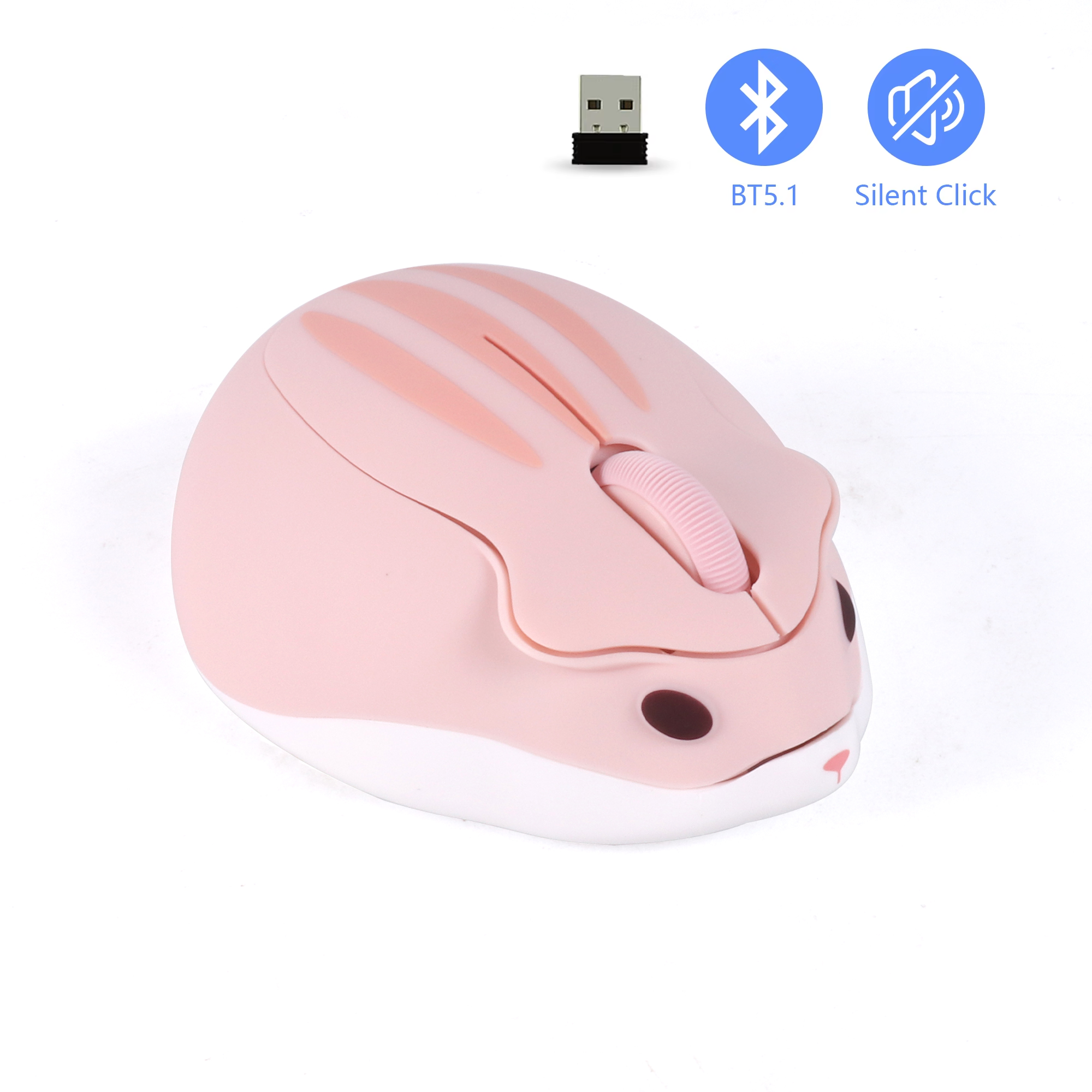 Mini mouse sem fio 3d fofo hamster 2.4g bluetooth modo duplo conectividade bateria de longa duração mudo mouse óptico usb para laptop pc: Azul