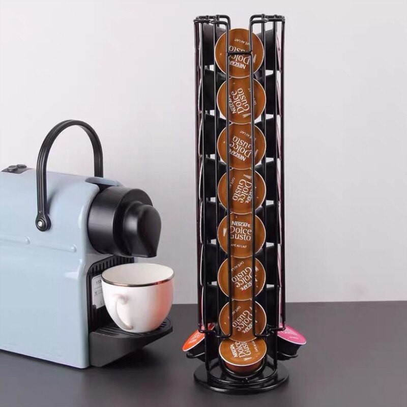 Présentoir à capsules de café Dolce Gusto, fer noir chromé, support pour dosettes, étagères de rangement pour 32 pièces,
