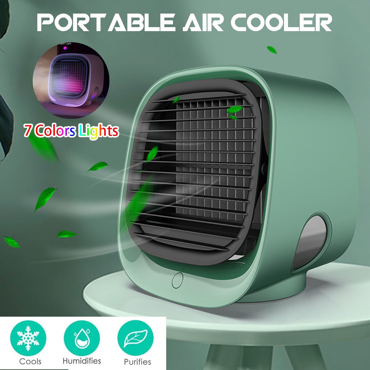 Portable Mini Mini Desktop Air Conditioner Air Cooler Humidifier Purifier Rechargeable Fan Desk 3 Speeds Cooling Fan