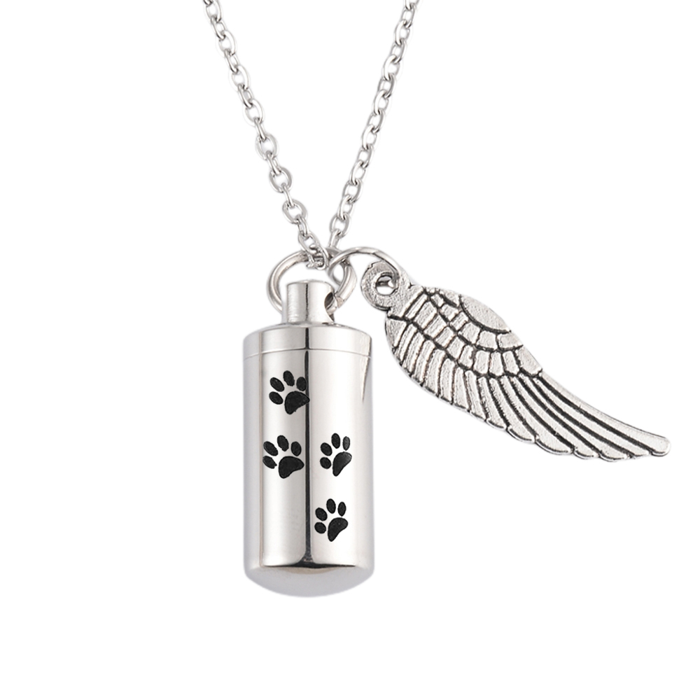 Mode Crematie Sieraden Hond Paw Urn Cilinder Hanger Eternity Roestvrij Staal Herdenking Huisdier As Ketting: Licht Geel Goud Kleur