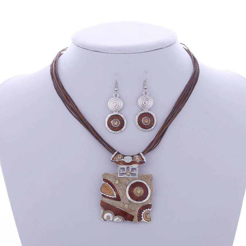 Boho africano conjunto de jóias de cristal gem pingente colar conjunto de jóias de casamento conjunto para conjuntos de jóias de esmalte de noiva: F831A