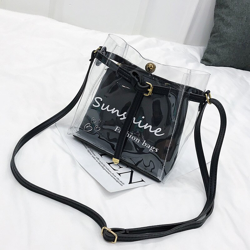 Yogodlns sacs à bandoulière pour femmes dame Transparent épaule gelée paquet été sac à main téléphone sac bolsa: Black