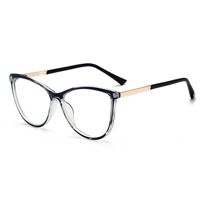 Optical Eye Glasses with Spring Hinges Unisex Alloy Eyewear Frame Anti Blue Ray Cat Eye Myopia Glasses: Blue