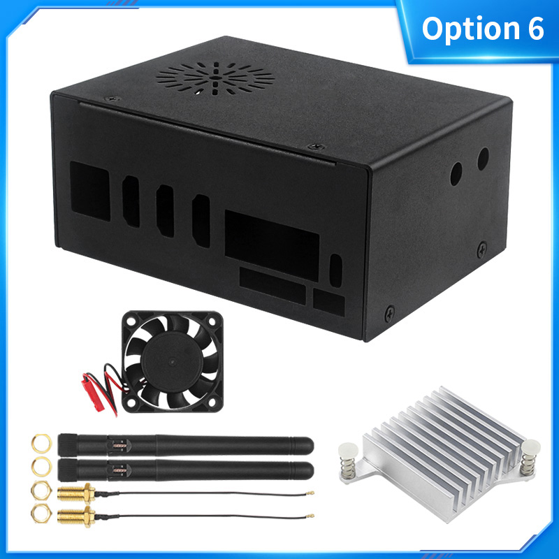 Orange Pi 5 Plus Metal Case with Fan Optional Antenna Aluminum Heatsinks eMMC WiFi BT Moudul Metal Shell for Orange Pi 5 Plus: black