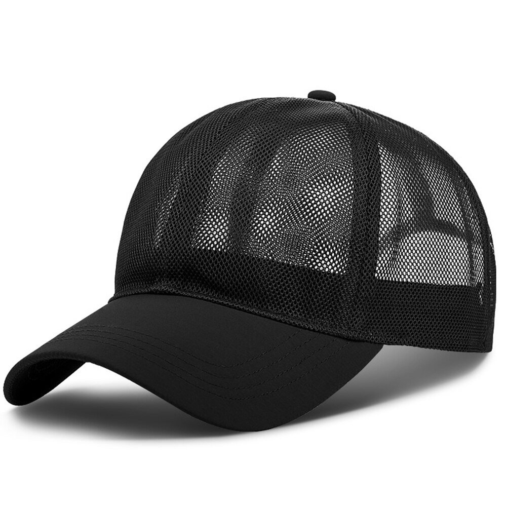 Unisex malla completa gorra de béisbol de secado rápido de protector solar transpirable gorra deportiva con visera hacia atrás H7JP: Negro