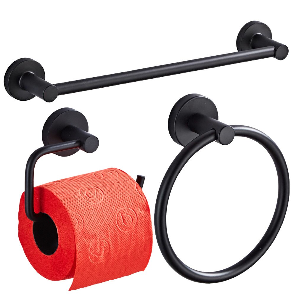 Juego de accesorios de baño ELLEN, soporte de papel higiénico negro, soporte para toalla, gancho para bata, anillo de TiweL, accesorios de baño ELF2300: 3-piece set