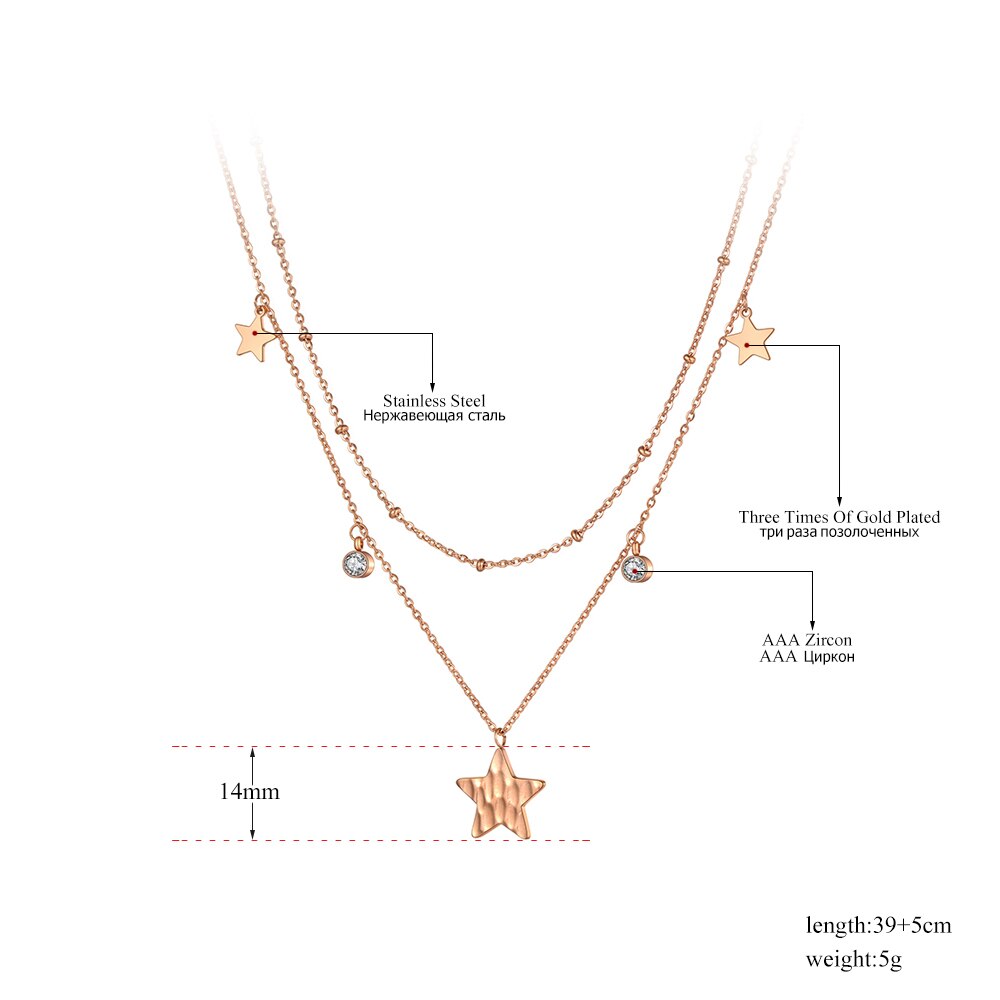 Lokaer Original Double Layer Star Pendant Necklace For Women Stainless Steel CZ Crystal Chain Choker Necklace N20130