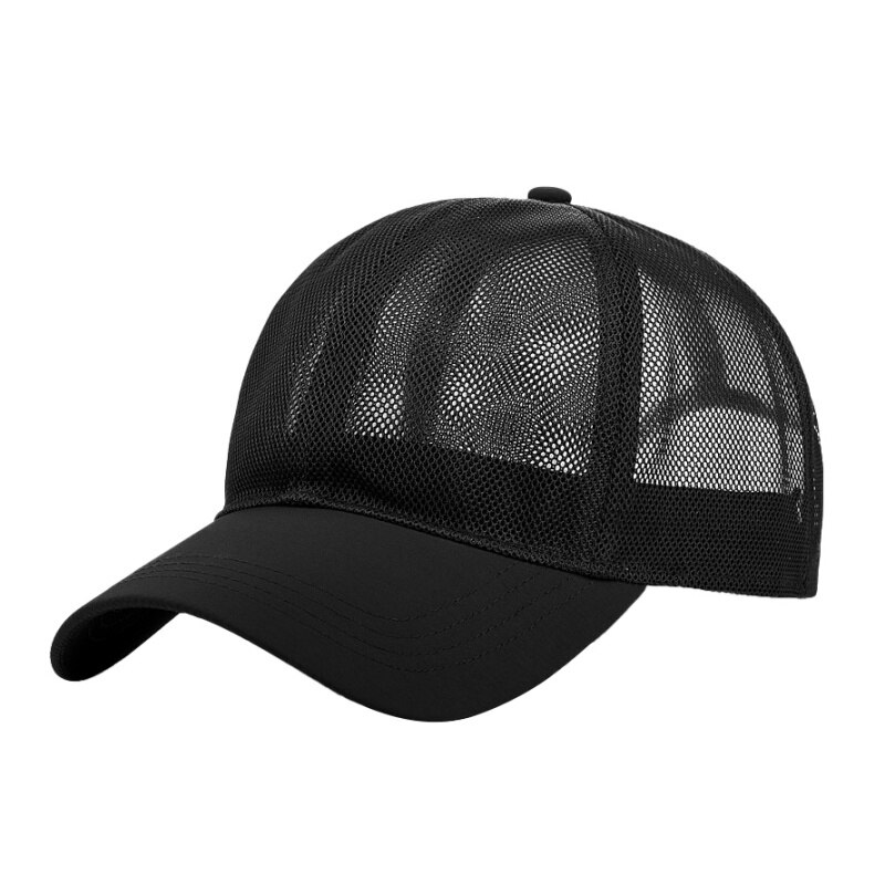 Sport Caps Vrouwen Volledige Mesh Baseball Cap Bone Caps Mannelijke Zwarte Polytail Snapback Zon Hoeden Mannen Uitgerust Trucker Hoed cap: Black