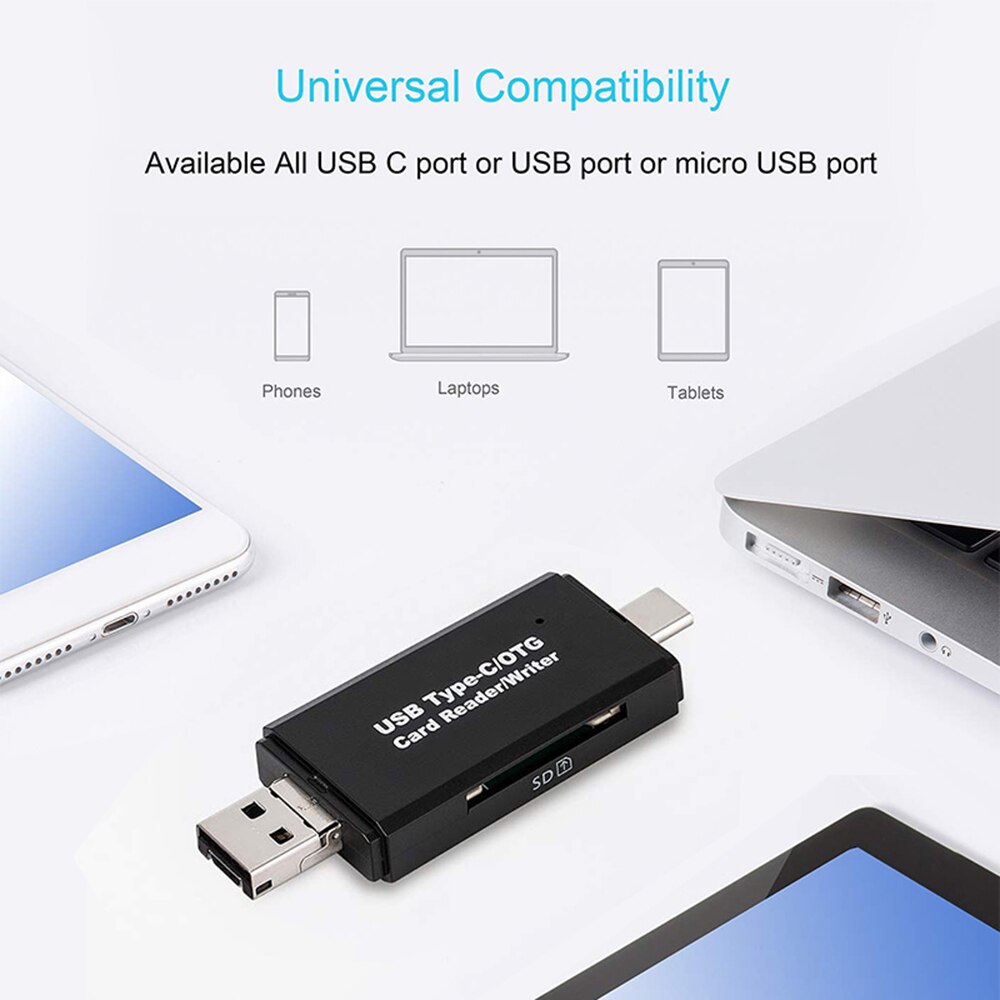 3 In 1 Tf/Sd Memory Card Reader Micro Usb Type-C High Speed Usb 2.0 Otg Adapter voor Telefoon Laptop Computer