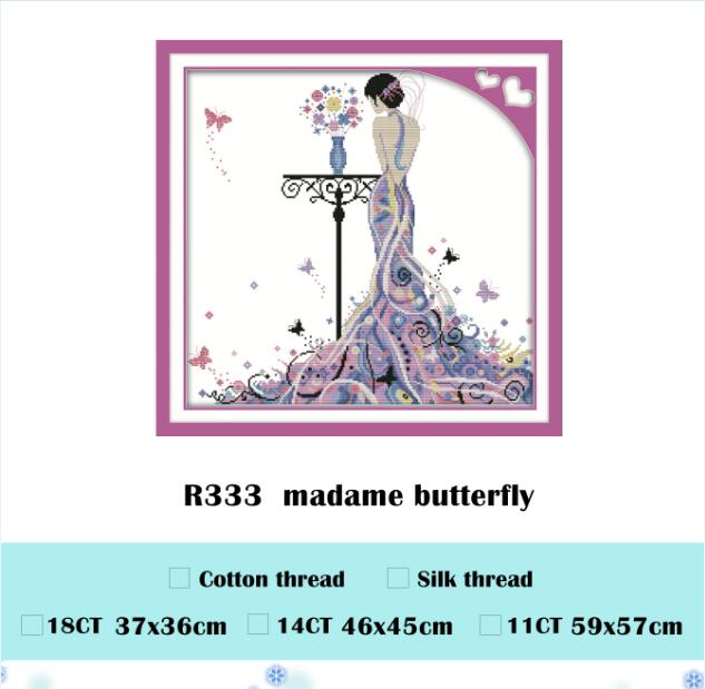 Madame | kit point de croix motif papillon 14ct 11ct, broderie brodée, plus: WHITE / 14ct unprint canvas