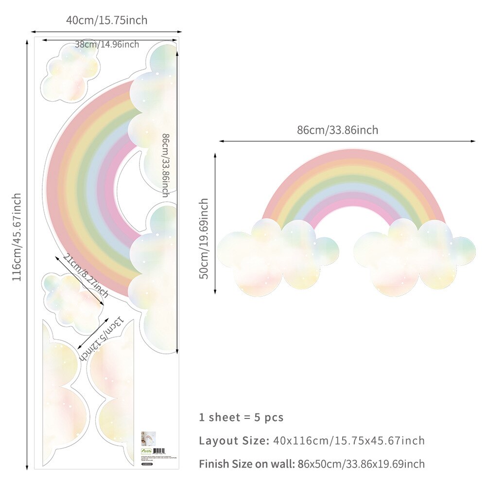 Rainbow clouds Self-adhesive wall stickers kindergarten decoration cartoon stickers transparent PVC Children&#39;s room wallpaper