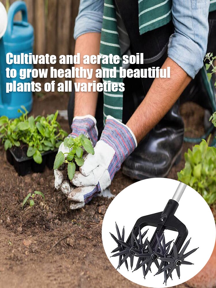 Rotary Cultivator 2 In 1 Garden Lawn Ripper Plastic Manual Aerators Soil Turning Tool Farmland Transplant
