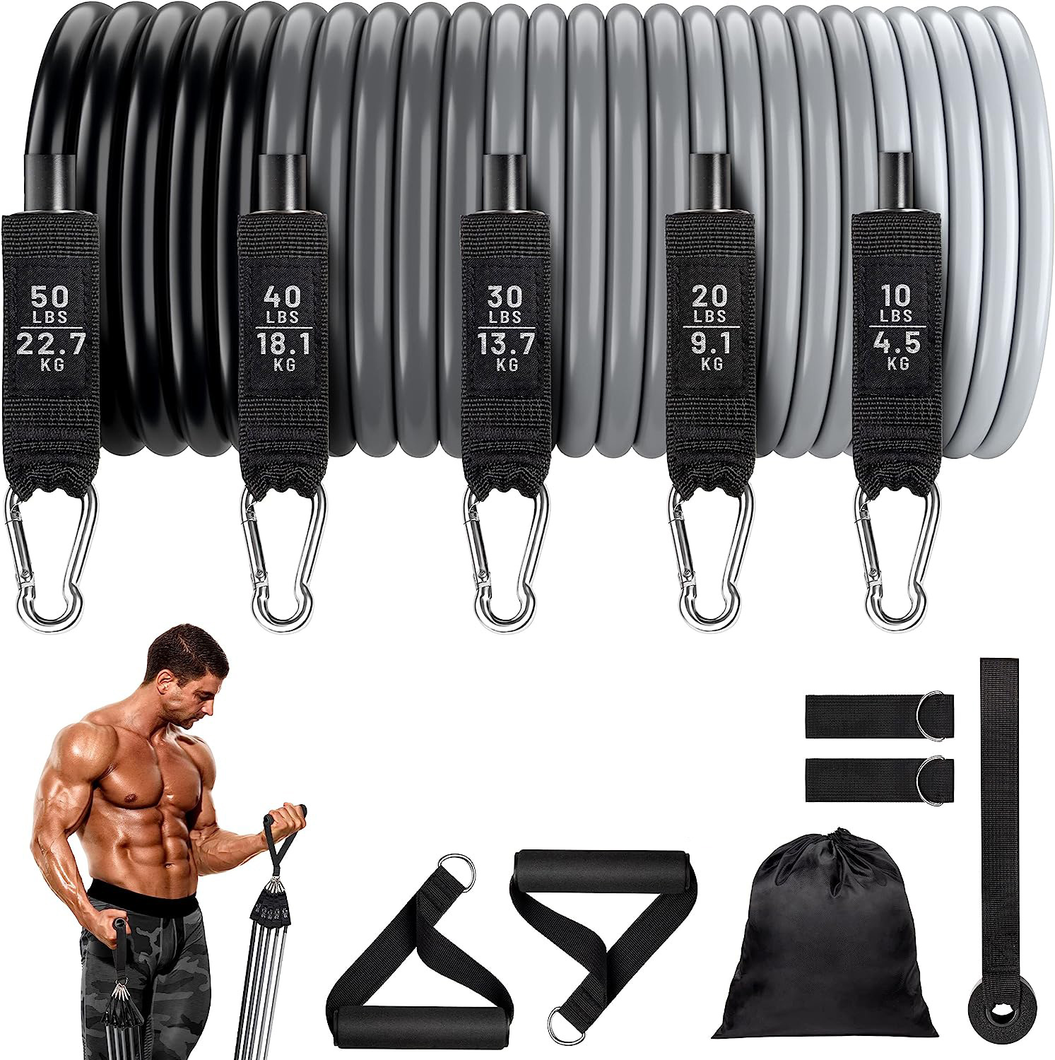 11-teiliges Pflicht-Widerstandsbänder-einstellen für Männer und Frauen, Heim-Fitnessstudio, Yoga-Ausbildung, multifunktionale elastische Übungsschnübetreffend, Fitnessgeräte