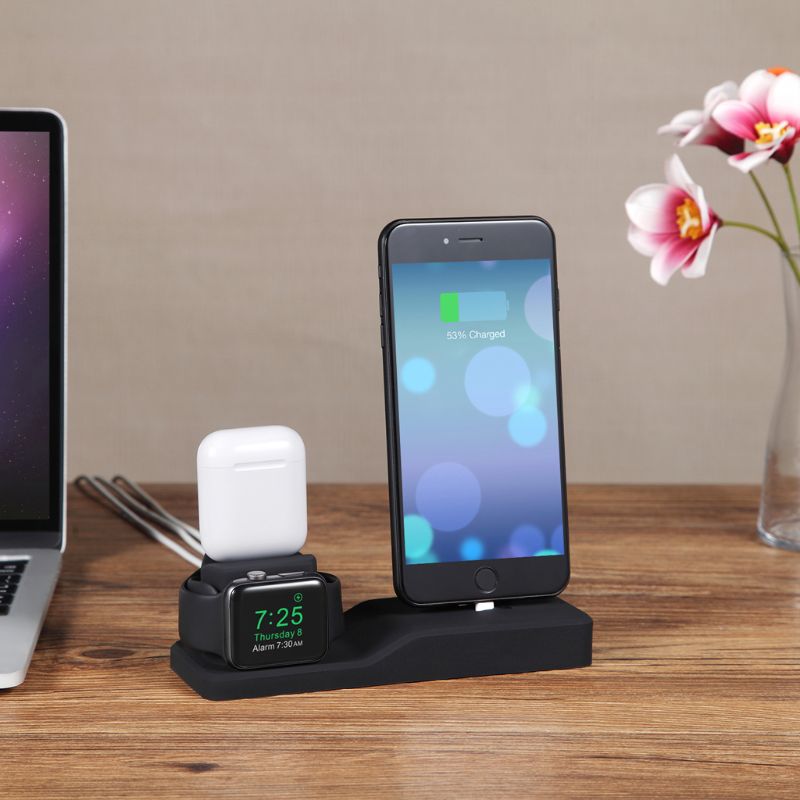 3-in-1 Silicone Charging Stand for Apple Watch, iPhone, Airpods - Dock Station Holder
