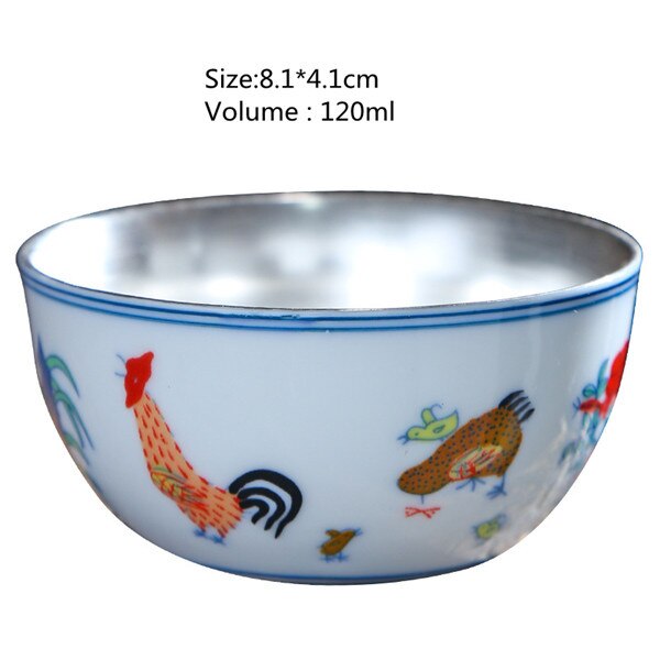 999 Silver Tea Cup Potery Pocelain Small Tea Bowl Japanese Master Cup Vintage Single Tea Cup: C