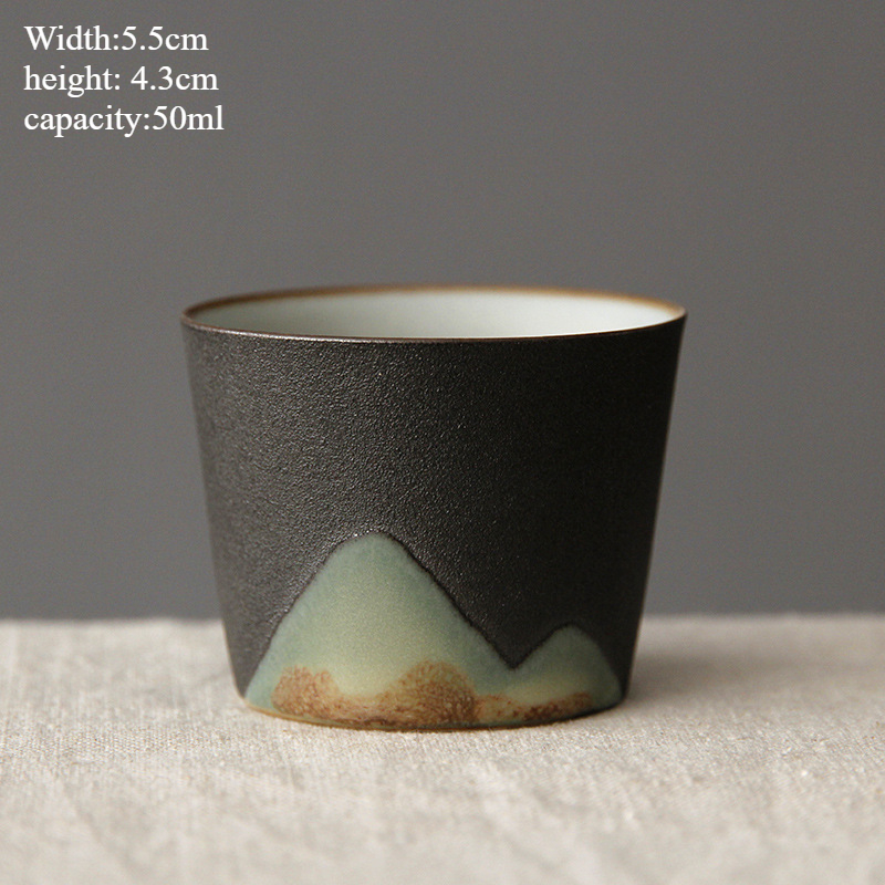Handmade Ceramic Coffee Mug with Wooden Handle - Retro Tea Cup, Office Water Cup Filter , Unique Birthday: black