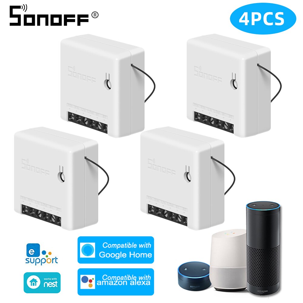 Itead sonoff mini basic gjør-det-selv wifi-bryter 2ch- veis smart bryter timer lysbryter stemme fjernkontrollmodul arbeid med alexa: 4 stk sonoff mini