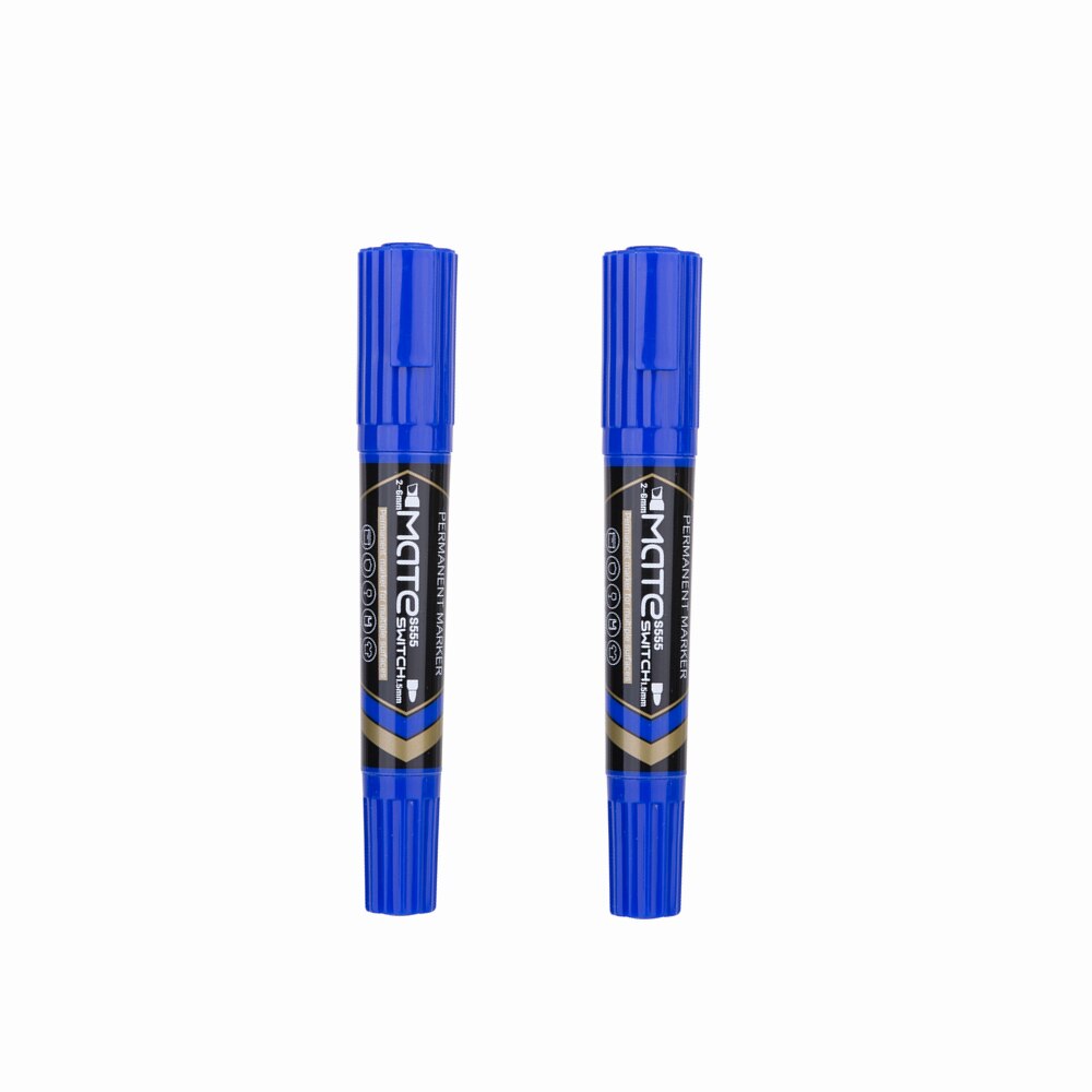 Deli Water Proof Permanente Marker 2 Stks/partij Bullet Tip 1.5Mm Beitel Tip 1-6Mm ES555 Kantoorbenodigdheden dual Tips Permanente Markers: 2 BLUE