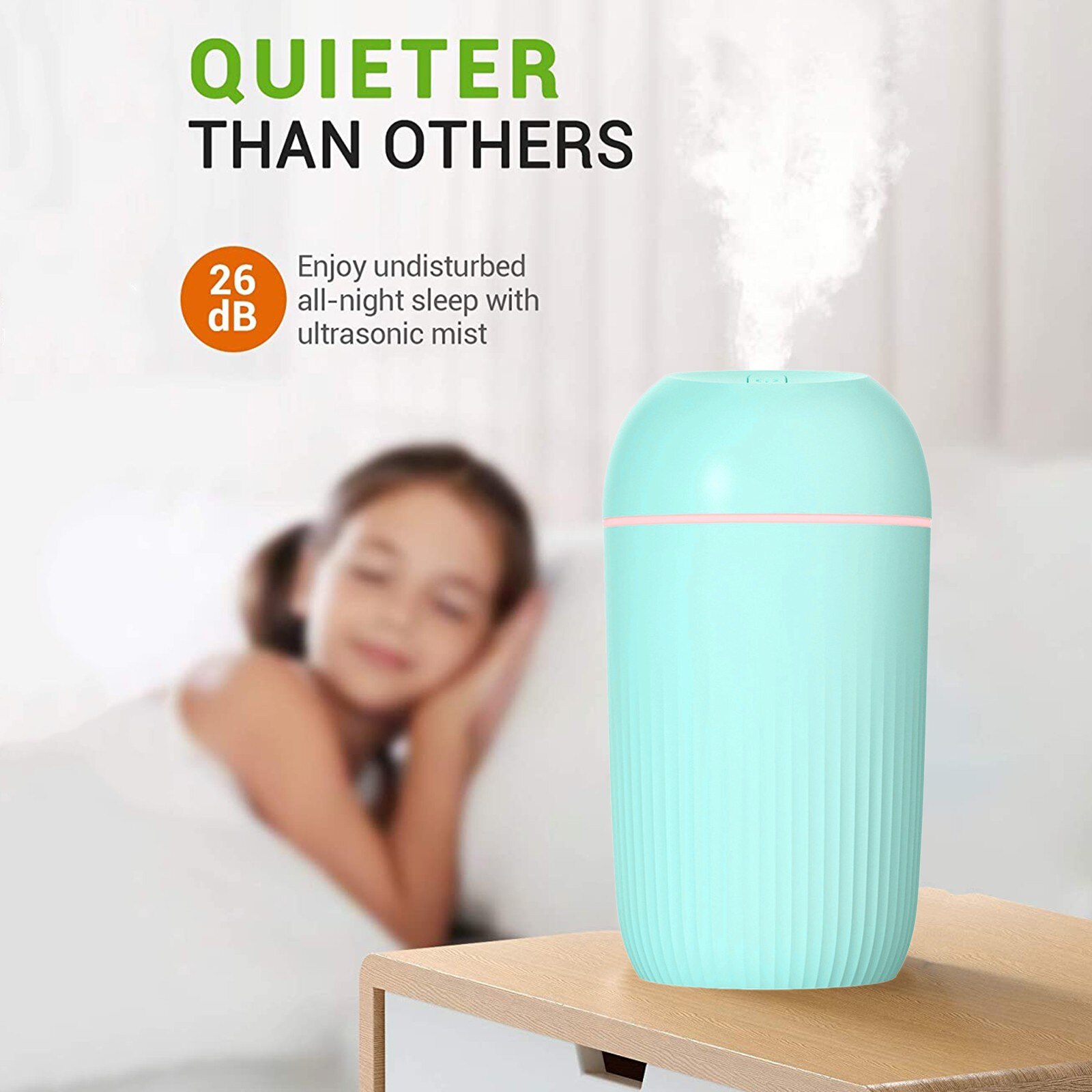 25 # ultrasónico Mini humidificador de aire 300ml Aroma difusor de aceite esencial casa coche nebulizador Usb fabricante de la niebla con lámpara de noche Led: Green 