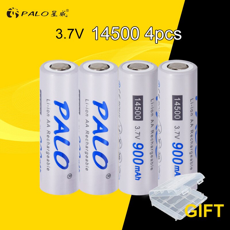PALO 900mAh Original 3.7V 14500 battery 14500 AA Li-ion Rechargeable Battery 14500 Lithium-ion battery for LED flashlight: 4PCS