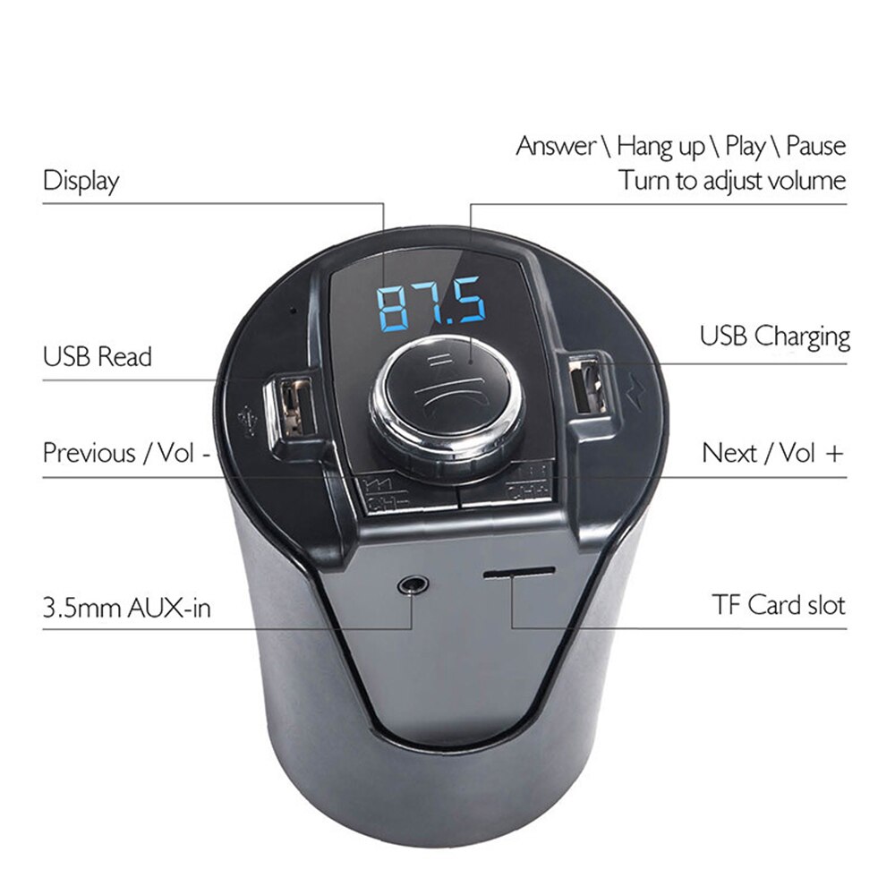 Bluetooth4 2 Wireless Fm Transmitter Cup Car Radio Grandado