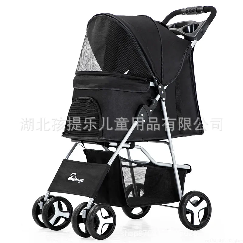 DTC-804 Portable Foldable Pet Cart Cat Dog Four Wheeled Cart Pet Outing Cart Single Handed with Sunroof