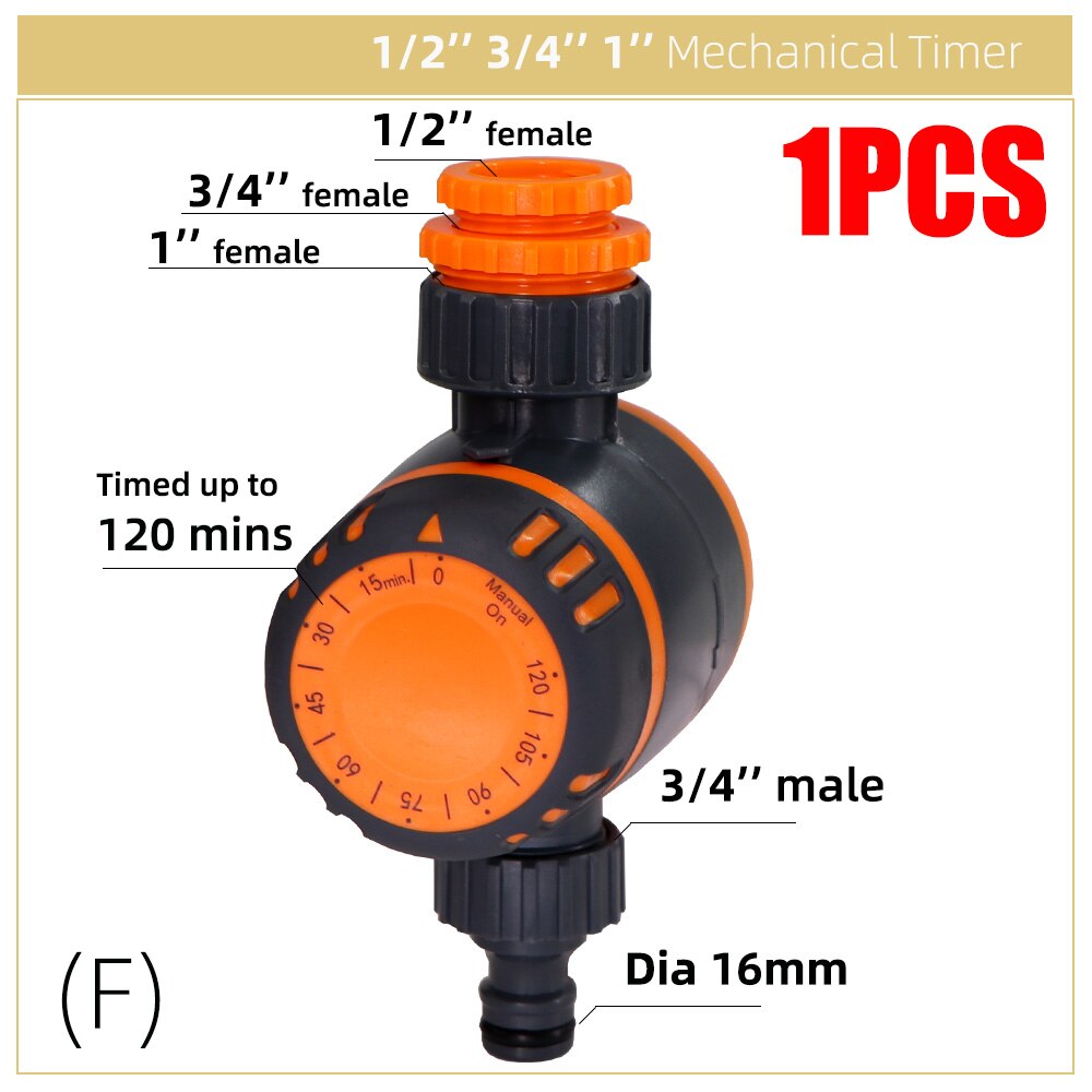 Garden Mechanical Watering Timer Greenhouse Drip Irrigation 3-Way Double Control Valve for Faucet Hose Automatic Controller: F