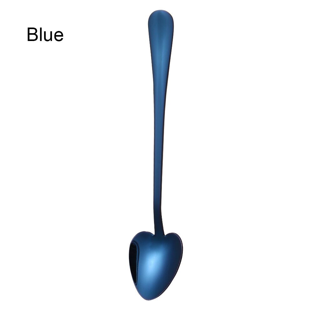 Multicolor Heart Shape Stainless Steel Spoon Small Dessert Tea Coffee Sugar Honey Ice Cream Scoop Kitchen Tableware Flatware: Blue