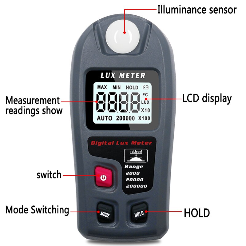 Digital lux meter 200,000 Lux Digital LCD Pocket Light Meter Lux FC Measure Tester MT-30