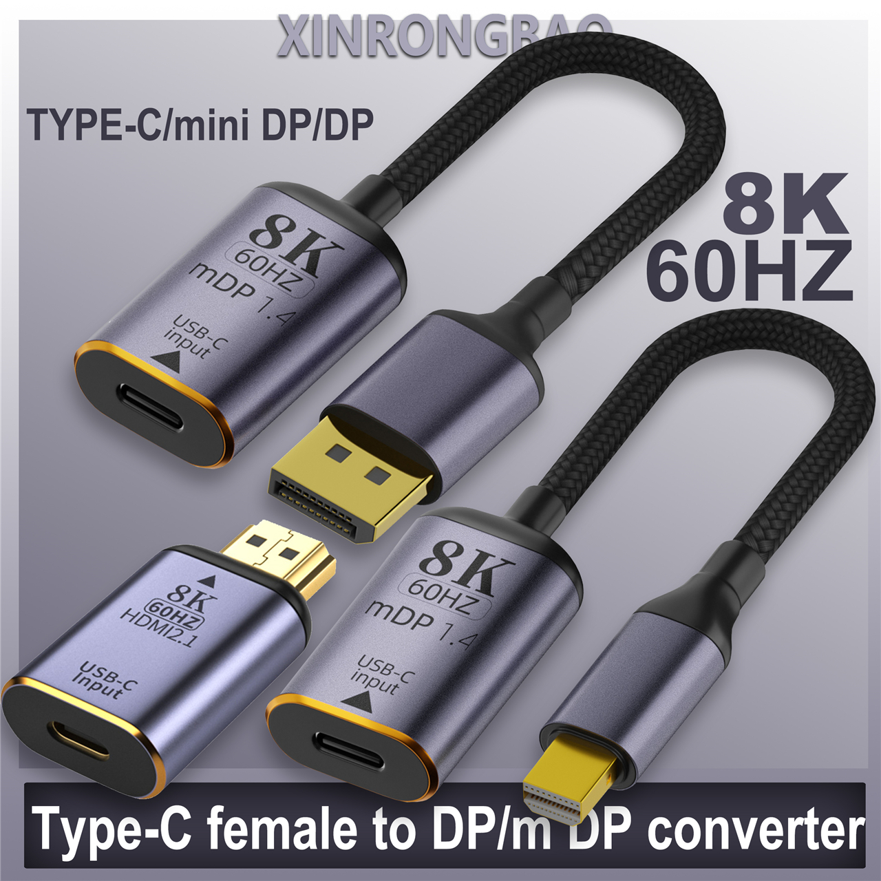Adaptador de vídeo Premium HD 8K @ 60Hz compatible con HDMI 2,1 a USB-C, convertidor macho a hembra tipo C toDP/Mini DP HD, para ordenador portátil, TV, HDR