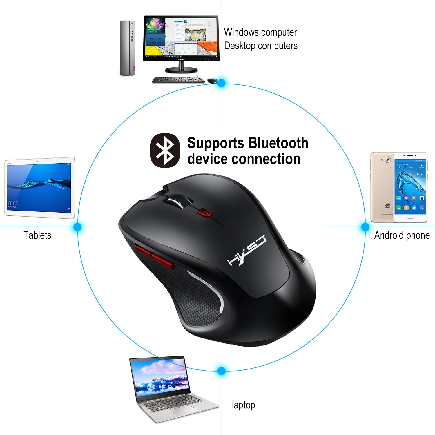 Bluetooth 3.0 Wireless Mouse Ergonomic Mouse 2400dpi Adjustable High-definition Optical Sensor for Game/ Working