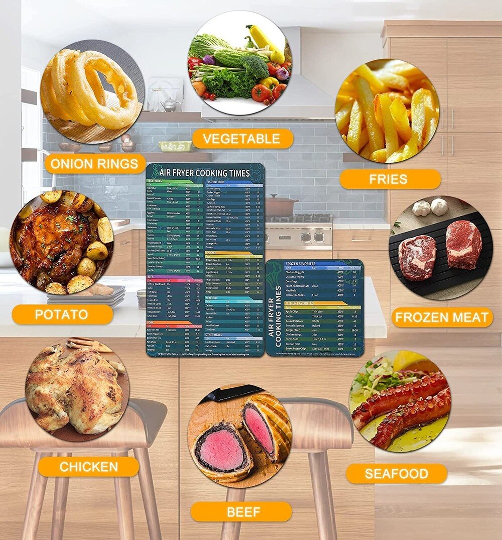 Air Fryer Magnetic Times Cheat Sheet, Air Fryer Accessories Magnetic Chart,Air Fryer Cooking Times Chart for Kitchen, 2Pcs
