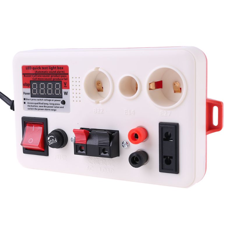 Caja de luz LED de prueba rápida, probador de potencia de voltaje para E27, B22, E14, bombilla con Zumbador