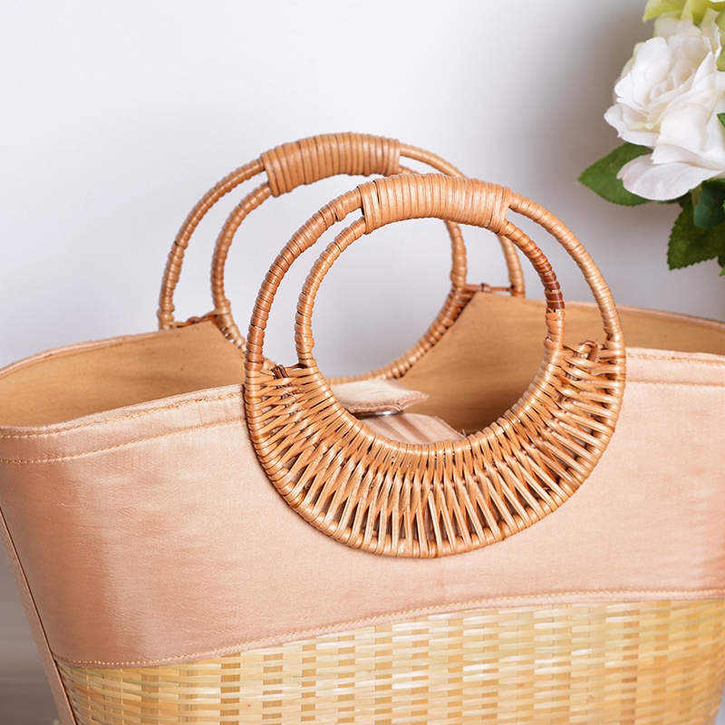 Grote Capaciteit Bamboe Geweven Handtas Mode Grote Winkelmandje Tas Vrouwen Handgemaakte Rotan Zak Cirkel Handvat Retro Strandtas