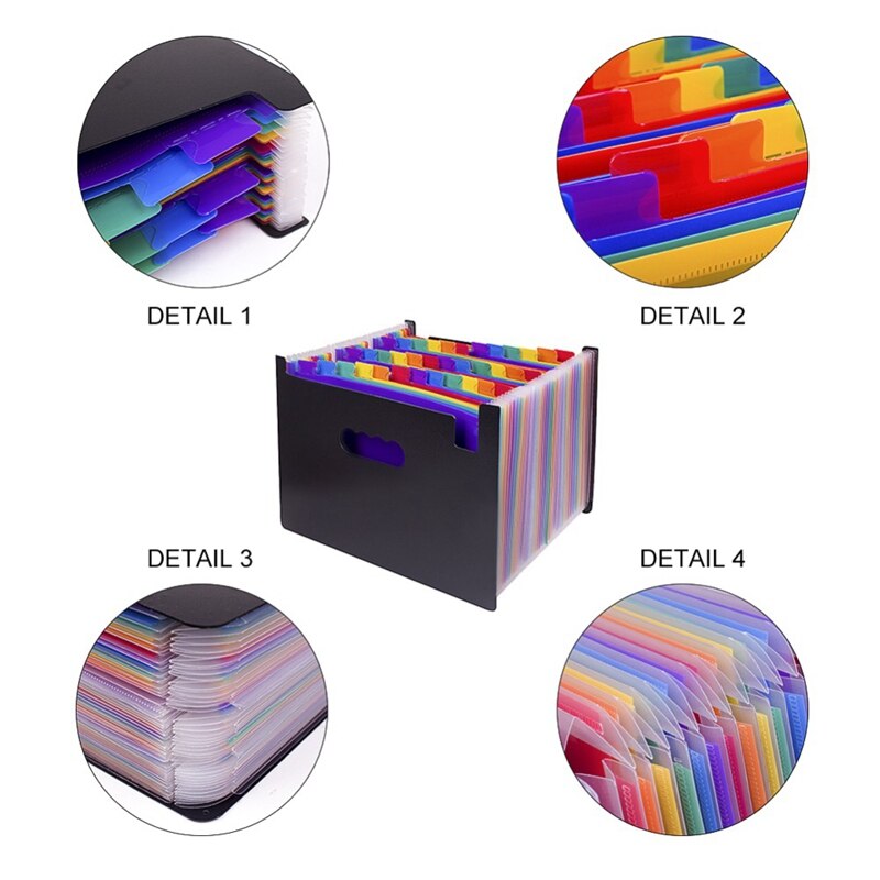 Mappe med 37 lommer, der kan udvides, og  a4 store, der kan udvides af plast, til at arrangere stående harmonika-mappe til dokumentforretning