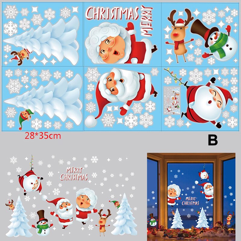 6 stuks kerstelementen statische stickers voor muur en glas thuis kerstdecoratie feest jaar benodigdheden mjj 88: Blauw