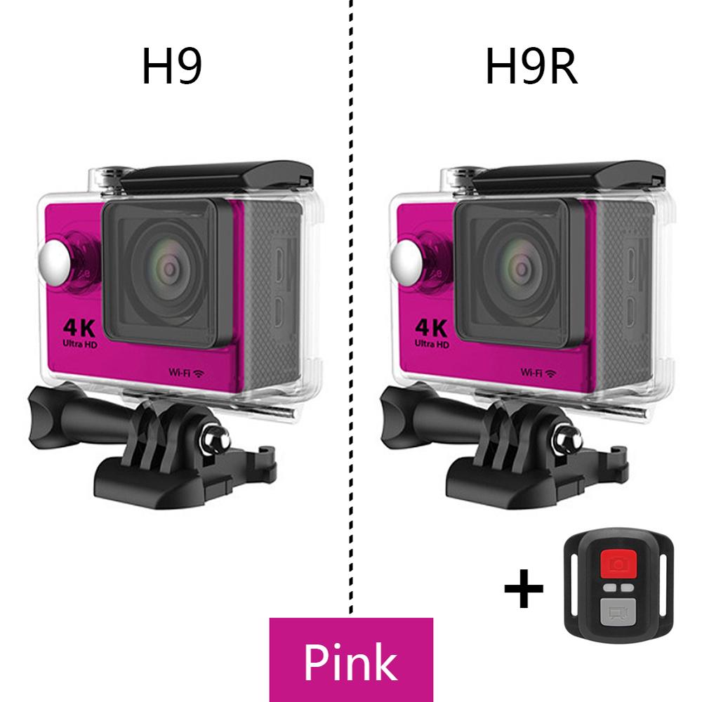 Original H9/H9R Action Camera 1080p/60fps 20MP WiFi 2.0" Ultra HD 4K Mini Helmet Cam DV Recoder WiFi Waterproof Sports Camera: Pink / H9R with controller