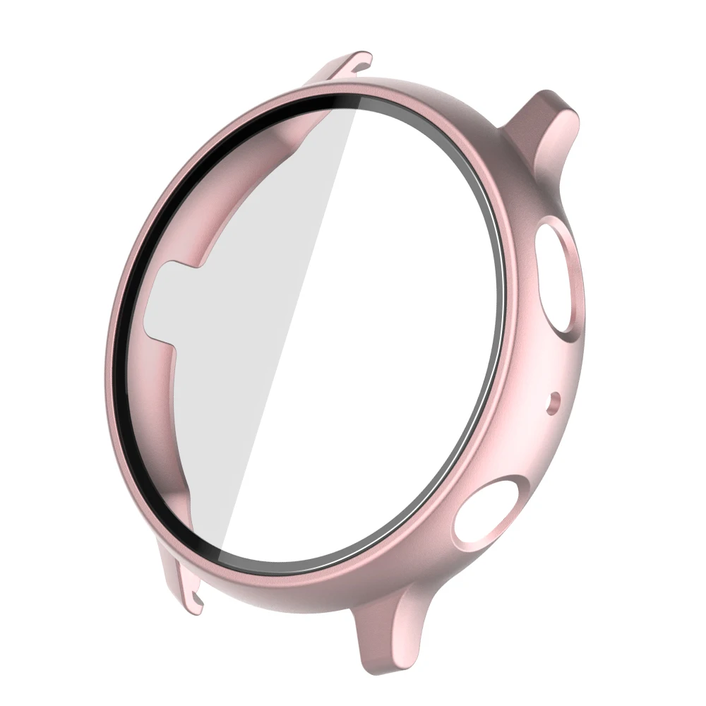Matte Cover for Samsung Galaxy Watch Active 2 Case 44mm 40mm All Around Coverage Protective Bumpers Glass Screen Protector: Rose Gold / Active 2 40mm
