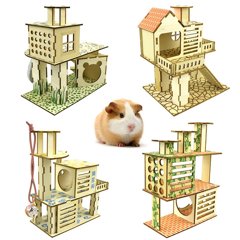 Casa Base de madera para hámster, refugio de nido para conejillos de indias de Chinchillas, animales pequeños, suministros para mascotas