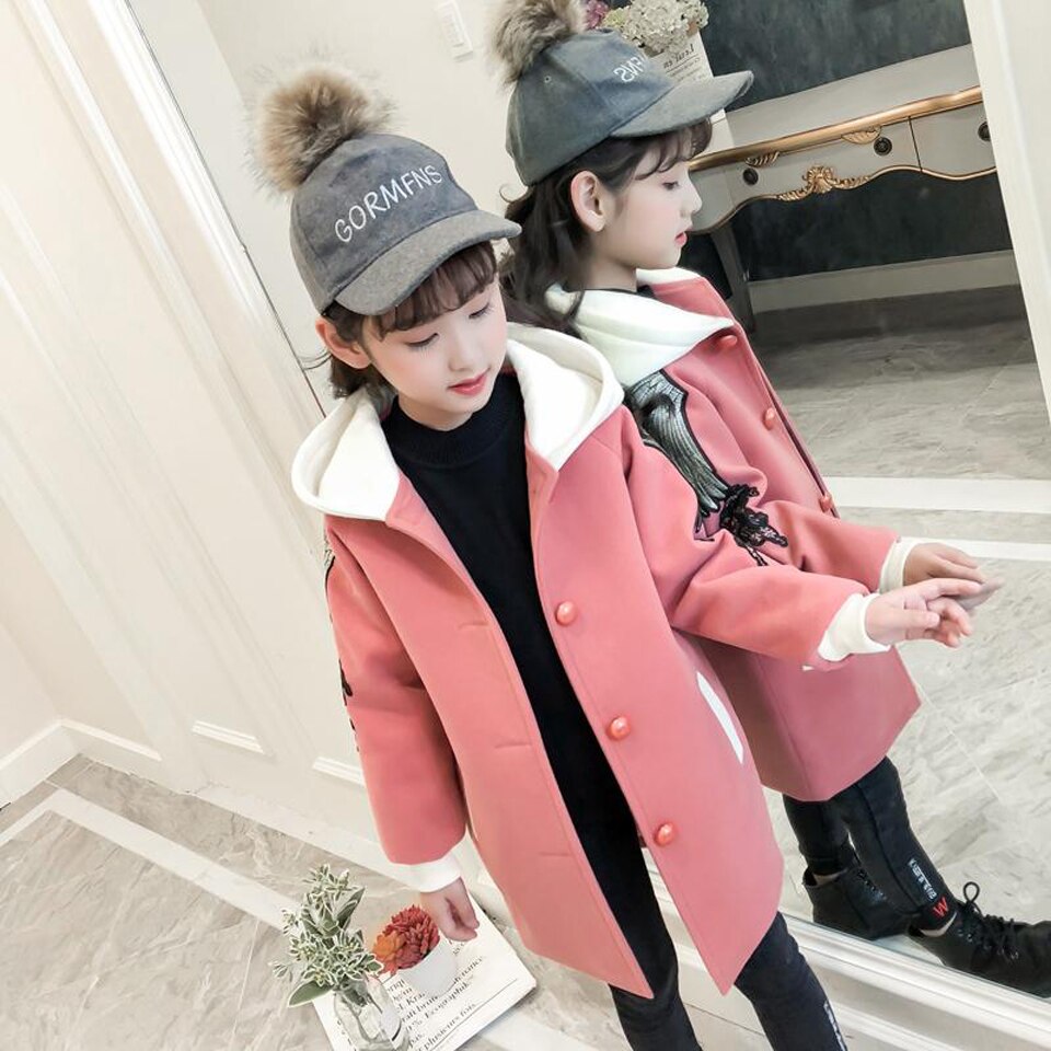 2019 Nuovi bambini di Inverno di Lana Giubbotti per Le Ragazze Lungo Vestiti Della Ragazza Bambini Spessore Caldo Cappotti Della Tuta Sportiva Del Denim di Cotone Con Cappuccio giacca