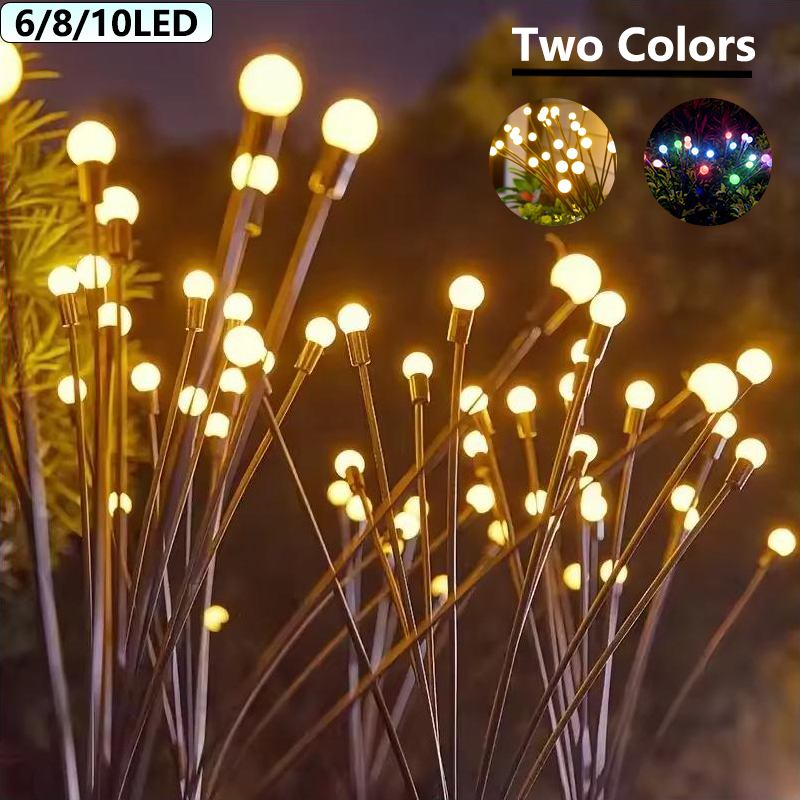 1 ~ 2 pçs luzes solares do jardim firefly luzes de assoalho ao ar livre 6/8/10led luzes jardim bola decorativa luzes para jardim decoração ao ar livre